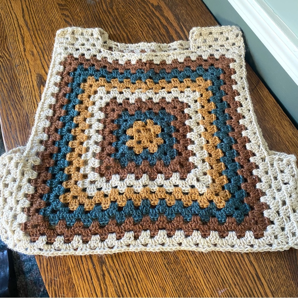Crochet Granny Square Sweater Vest Handmade Boho Hippie